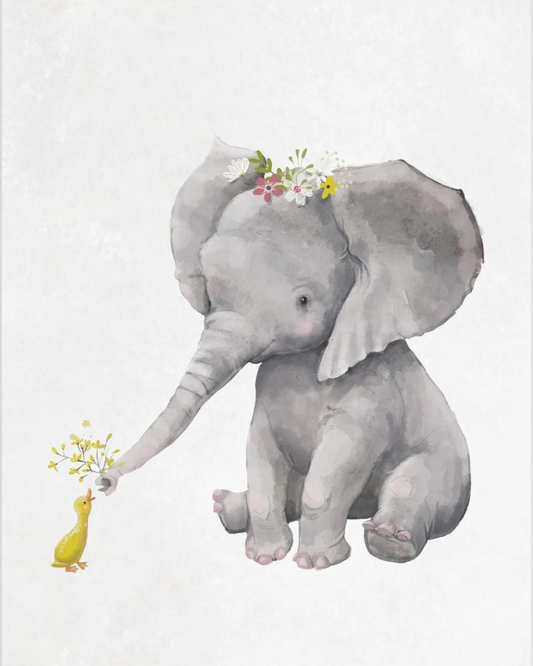 En barnposter för barnrummet. Elefant och ankamotiv. 